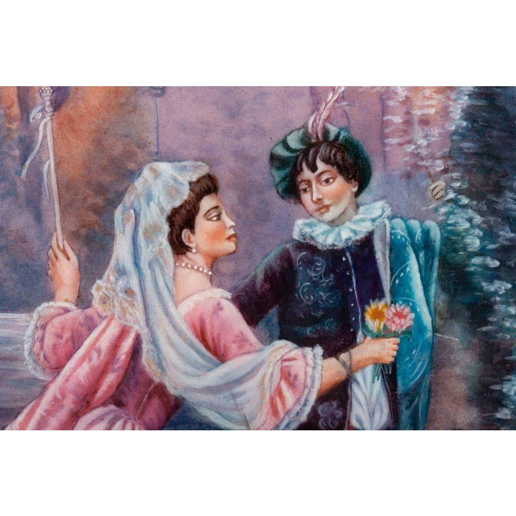 « Rendez-vous galant » Tableau en émail de Limoges