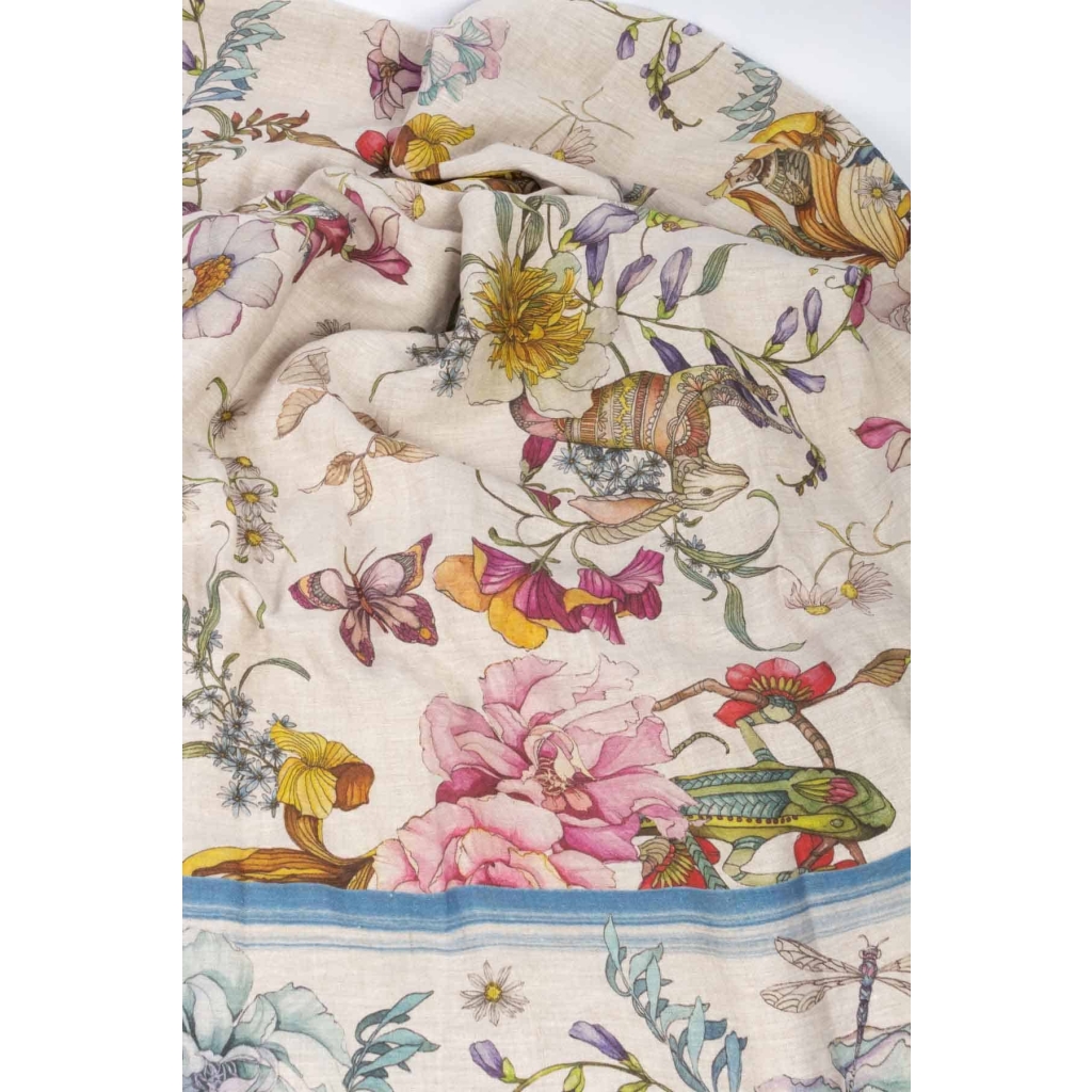 Tissu en lin « Fleurs et Animaux » | Biron Tissu en lin "Fleurs et Animaux"