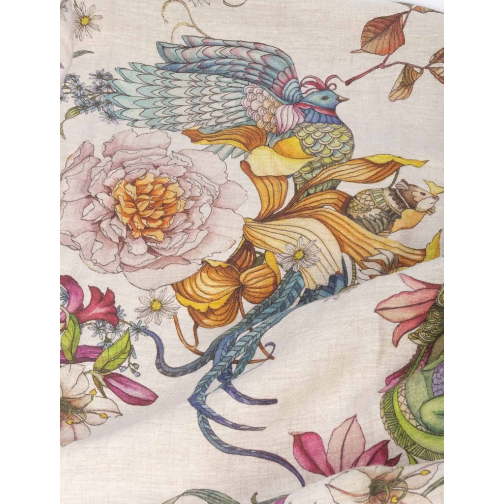 Tissu en lin « Fleurs et Animaux » | Biron Tissu en lin "Fleurs et Animaux"