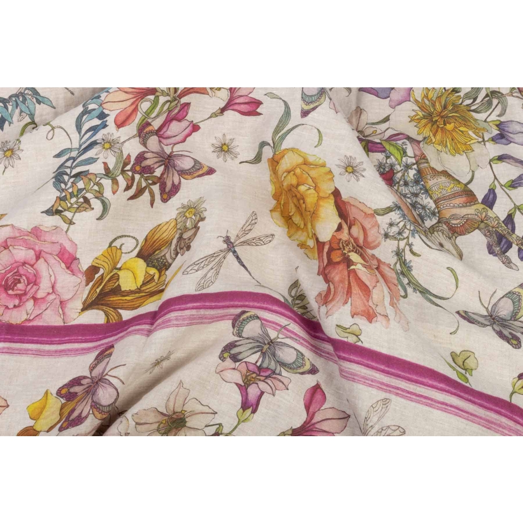 Tissu en lin « Fleurs et Animaux » | Biron Tissu en lin "Fleurs et Animaux"