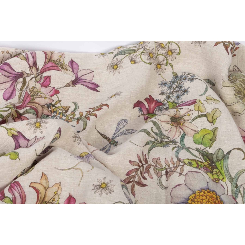 Tissu en lin « Fleurs et Animaux » | Biron Tissu en lin "Fleurs et Animaux"