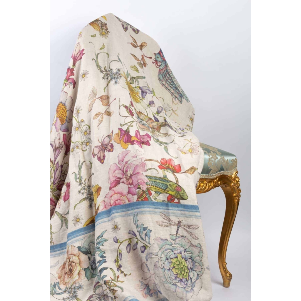 Tissu en lin « Fleurs et Animaux » | Biron Tissu en lin "Fleurs et Animaux"
