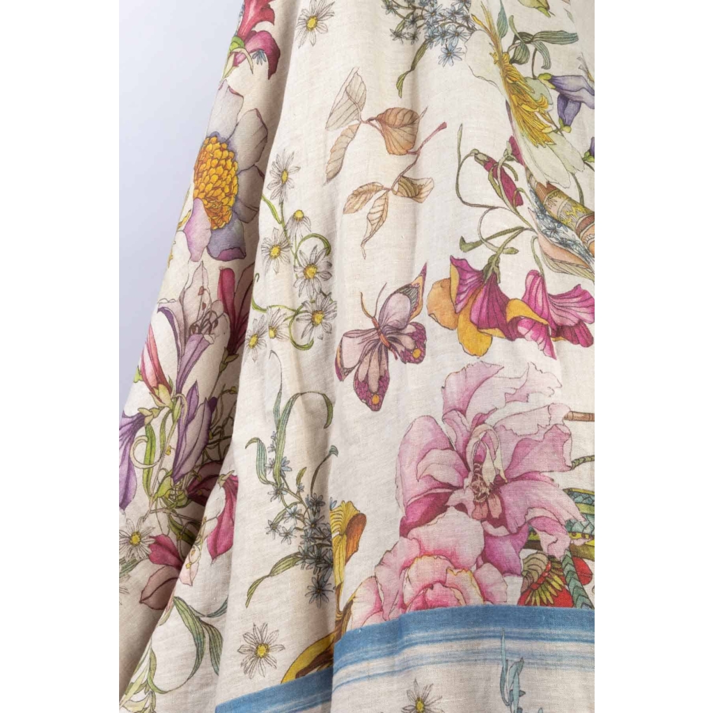 Tissu en lin « Fleurs et Animaux » | Biron Tissu en lin "Fleurs et Animaux"