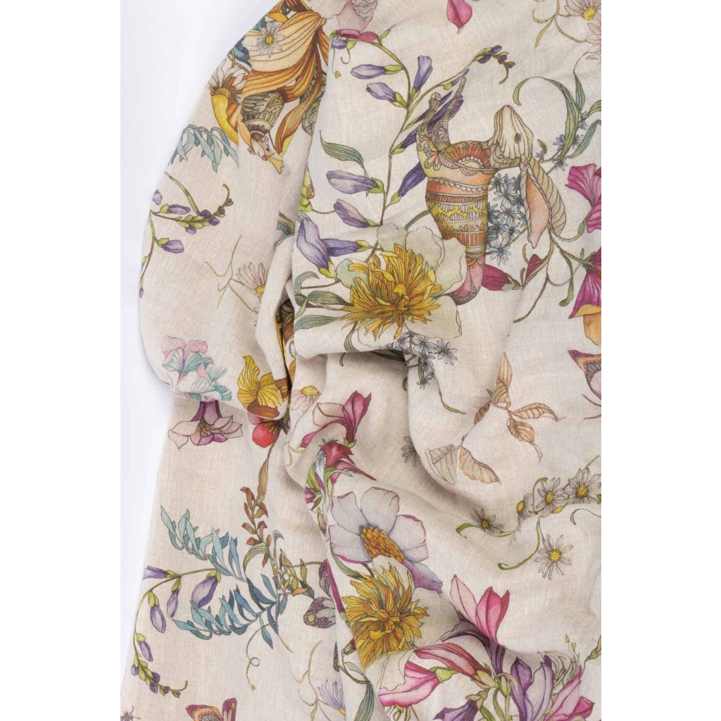 Tissu en lin « Fleurs et Animaux » | Biron Tissu en lin "Fleurs et Animaux"