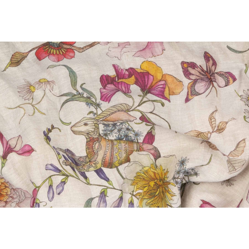 Tissu en lin « Fleurs et Animaux » | Biron Tissu en lin "Fleurs et Animaux"