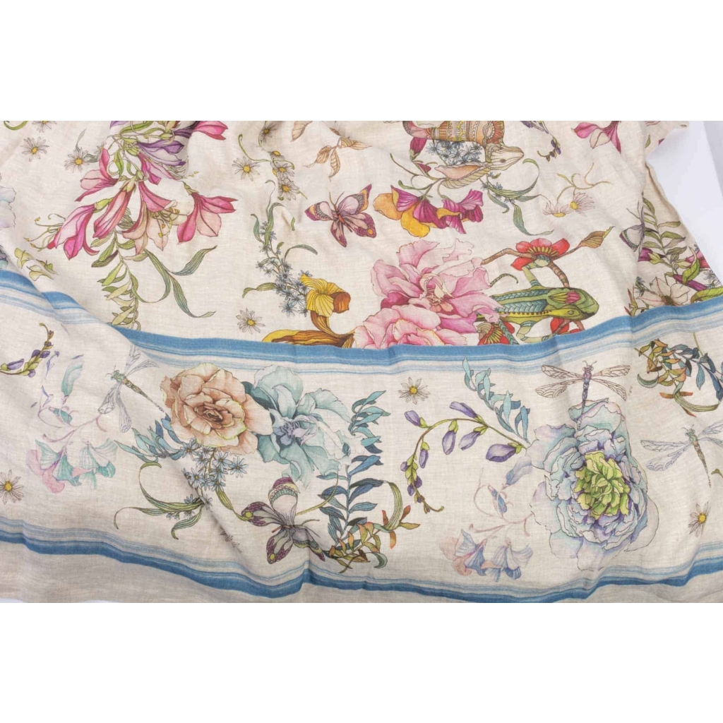 Tissu en lin « Fleurs et Animaux » | Biron Tissu en lin "Fleurs et Animaux"