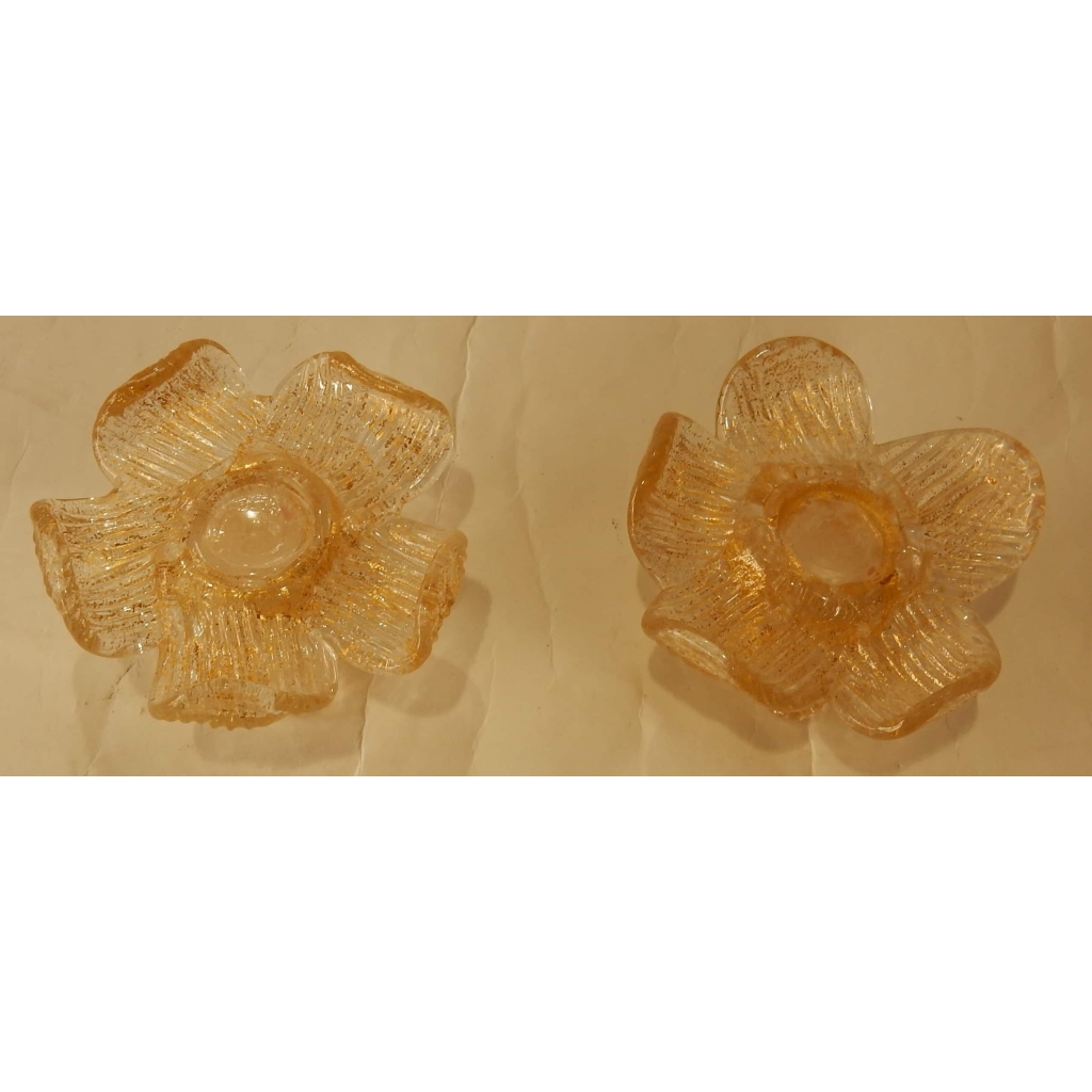 1970′ Paire De Bougeoirs Cristal Murano Style Barovier & Toso