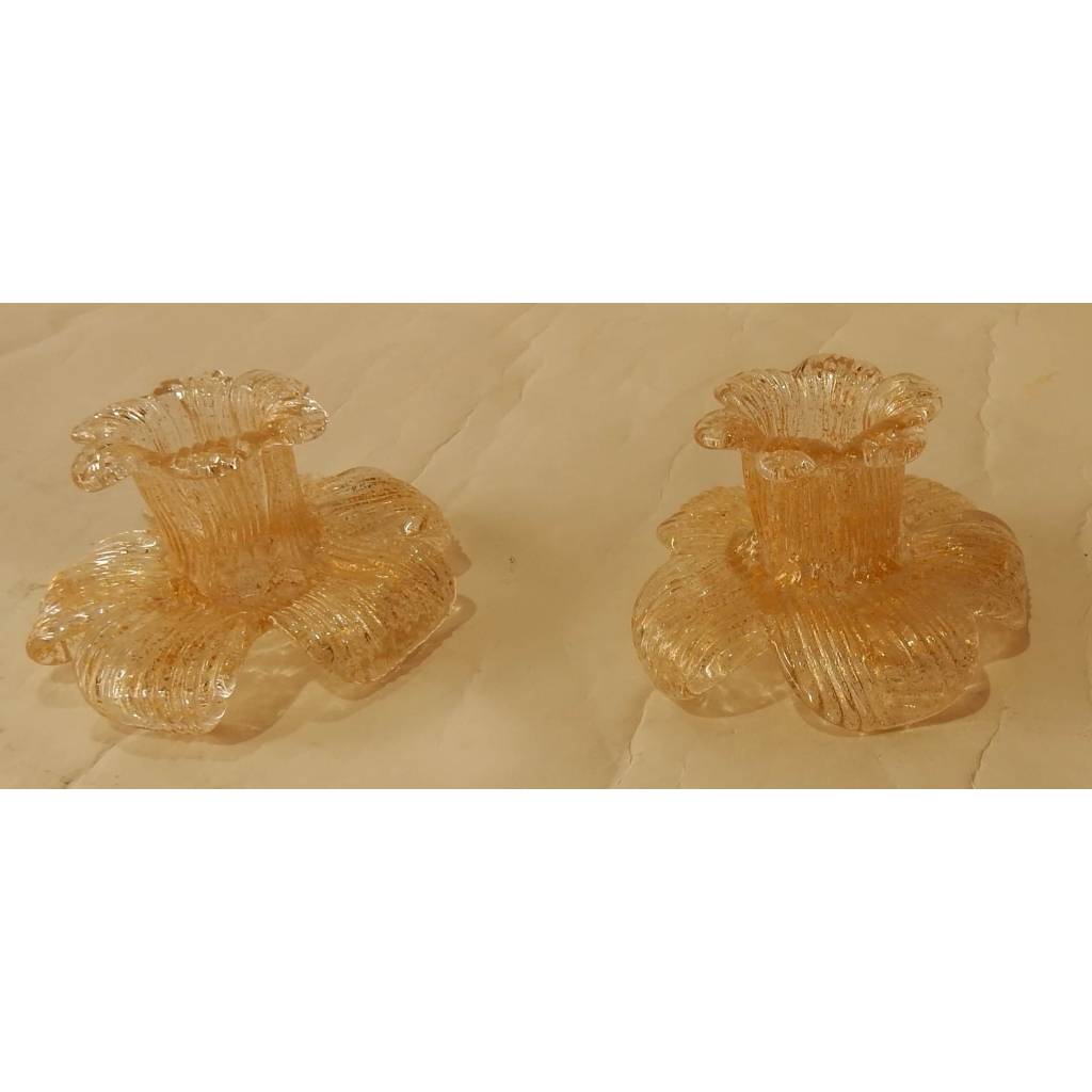 1970′ Paire De Bougeoirs Cristal Murano Style Barovier & Toso