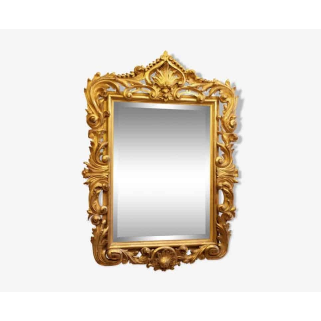 VENDU…. Miroir Style Louis XV En Bois Sculpté Et Doré à La Feuille d’Or, Miroir Au Mercure. | Biron |||||