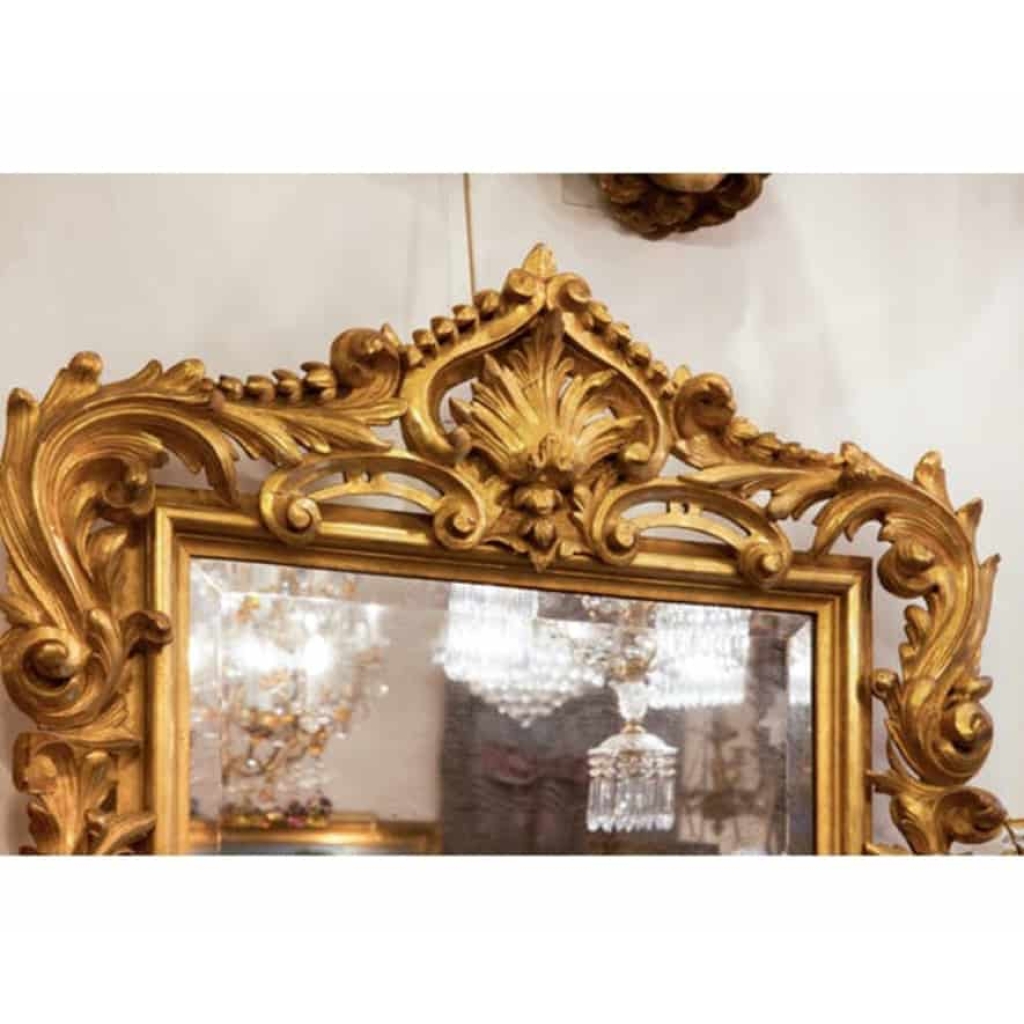 VENDU…. Miroir Style Louis XV En Bois Sculpté Et Doré à La Feuille d’Or, Miroir Au Mercure. | Biron VENDU.... Miroir Style Louis XV En Bois Sculpté Et Doré à La Feuille d'Or, Miroir Au Mercure.