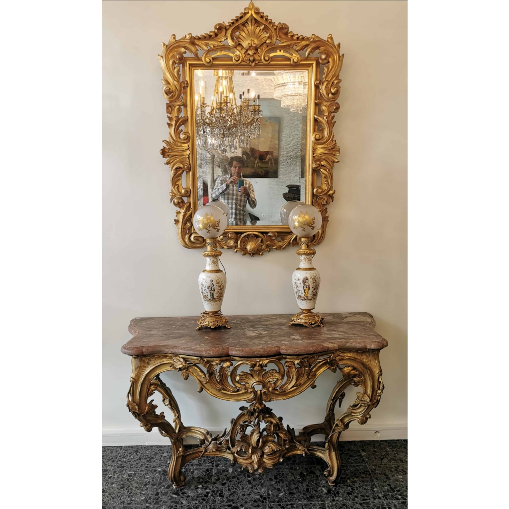 VENDU…. Miroir Style Louis XV En Bois Sculpté Et Doré à La Feuille d’Or, Miroir Au Mercure. | Biron VENDU.... Miroir Style Louis XV En Bois Sculpté Et Doré à La Feuille d'Or, Miroir Au Mercure.