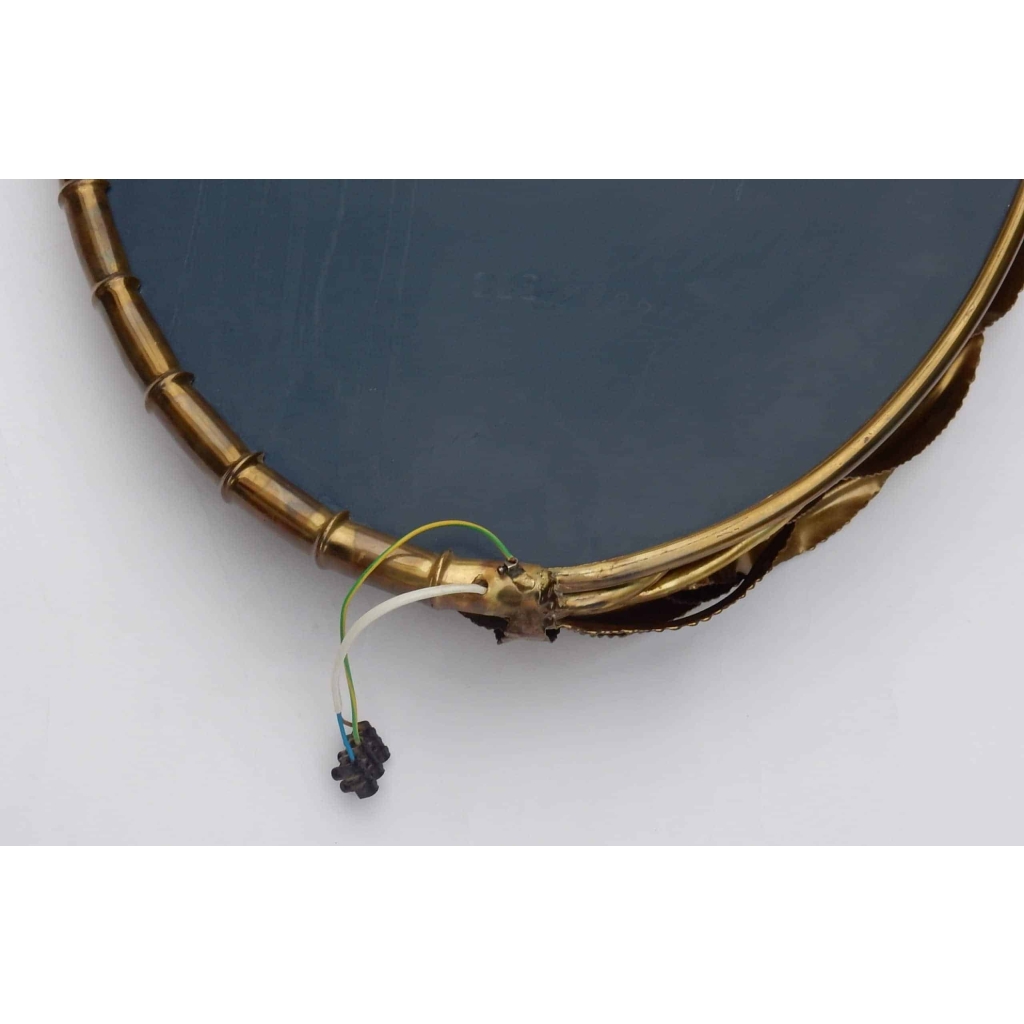 1970′ Miroir Éclairant Maison Jansen Décor Bambou au Feuillage Style Duval Brasseur (RESERVEE) | Biron 1970' Miroir Éclairant Maison Jansen Décor Bambou au Feuillage Style Duval Brasseur (RESERVEE)