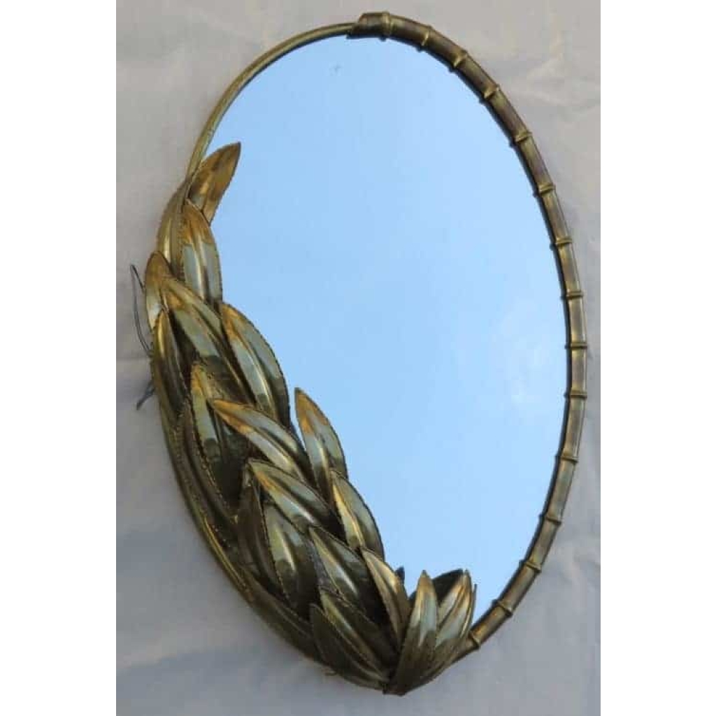1970′ Miroir Éclairant Maison Jansen Décor Bambou au Feuillage Style Duval Brasseur (RESERVEE) | Biron 1970' Miroir Éclairant Maison Jansen Décor Bambou au Feuillage Style Duval Brasseur (RESERVEE)