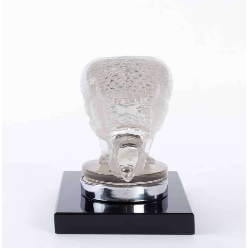 Mascotte Serre-Livres « Pintade » verre blanc socle sur base verre opalin noir de René LALIQUE