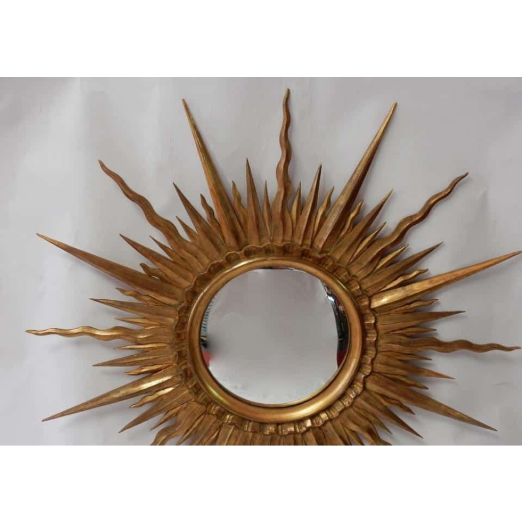 1950/70 ‘ Miroir Soleil Bois Doré Convexe Diamètre 87 Cm | Biron 1950/70 ‘ Miroir Soleil Bois Doré Convexe Diamètre 87 Cm