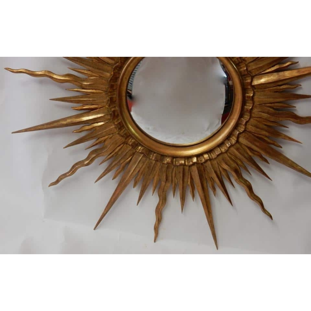 1950/70 ‘ Miroir Soleil Bois Doré Convexe Diamètre 87 Cm | Biron 1950/70 ‘ Miroir Soleil Bois Doré Convexe Diamètre 87 Cm