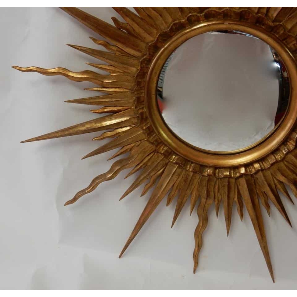 1950/70 ‘ Miroir Soleil Bois Doré Convexe Diamètre 87 Cm | Biron 1950/70 ‘ Miroir Soleil Bois Doré Convexe Diamètre 87 Cm