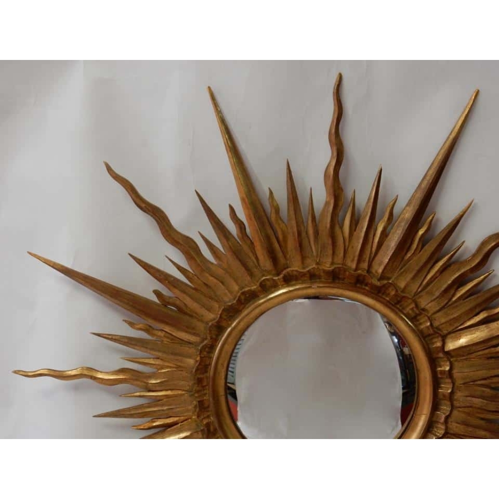 1950/70 ‘ Miroir Soleil Bois Doré Convexe Diamètre 87 Cm | Biron 1950/70 ‘ Miroir Soleil Bois Doré Convexe Diamètre 87 Cm