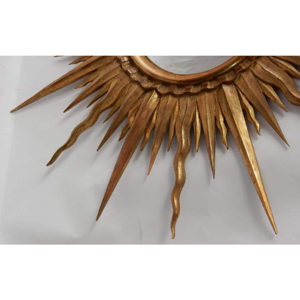 1950/70 ‘ Miroir Soleil Bois Doré Convexe Diamètre 87 Cm | Biron 1950/70 ‘ Miroir Soleil Bois Doré Convexe Diamètre 87 Cm