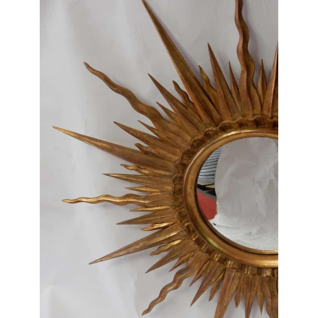 1950/70 ‘ Miroir Soleil Bois Doré Convexe Diamètre 87 Cm | Biron 1950/70 ‘ Miroir Soleil Bois Doré Convexe Diamètre 87 Cm