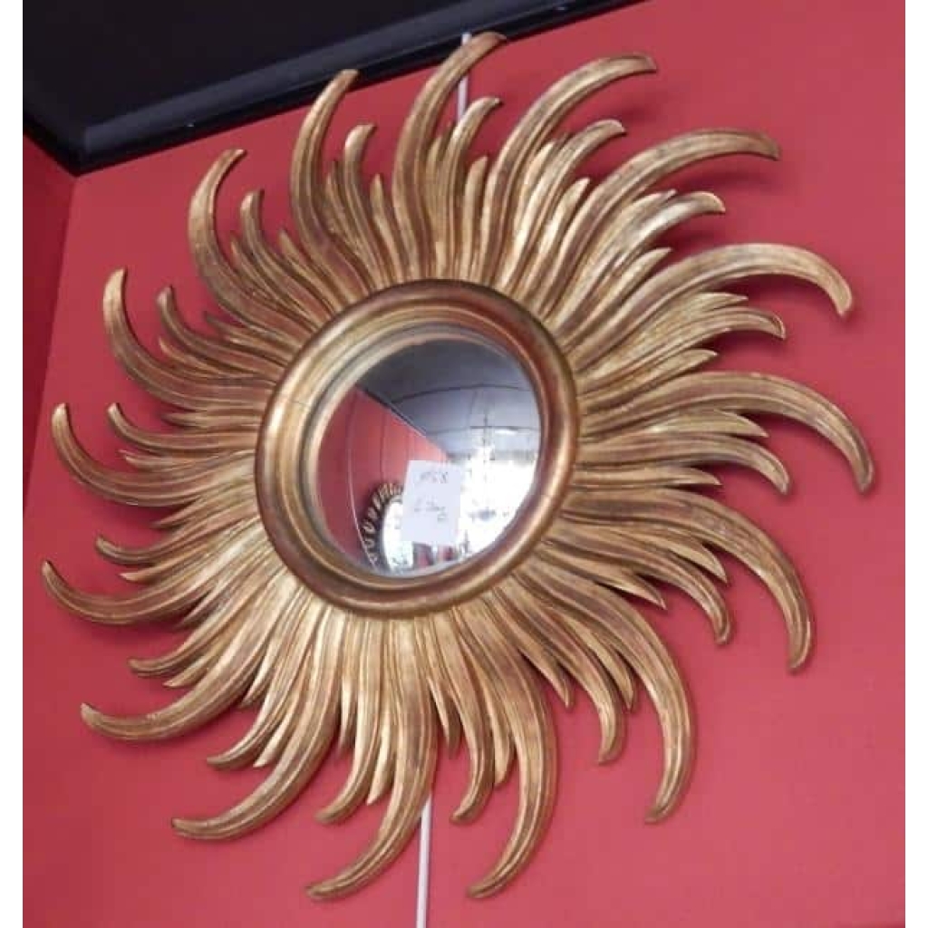 1950/70 ‘ Miroir Soleil Rayons Tournants Convexe, Bois Doré Diametre 58 Cm | Biron ||||||