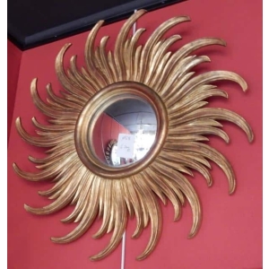 1950/70 ‘ Miroir Soleil Rayons Tournants Convexe, Bois Doré Diametre 58 Cm | Biron ||||||
