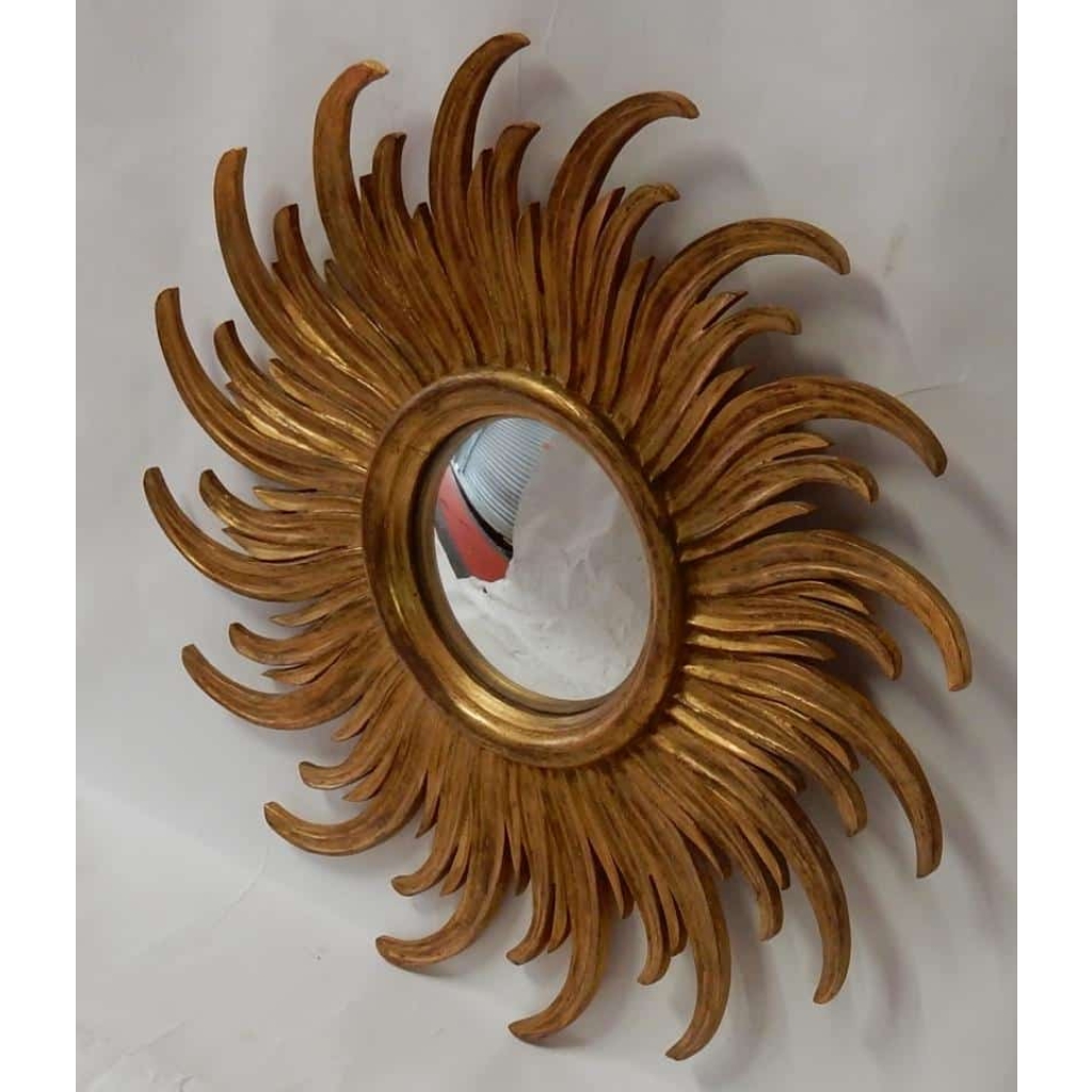 1950/70 ‘ Miroir Soleil Rayons Tournants Convexe, Bois Doré Diametre 58 Cm | Biron 1950/70 ‘ Miroir Soleil Rayons Tournants Convexe, Bois Doré Diametre 58 Cm