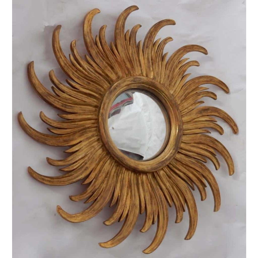 1950/70 ‘ Miroir Soleil Rayons Tournants Convexe, Bois Doré Diametre 58 Cm | Biron 1950/70 ‘ Miroir Soleil Rayons Tournants Convexe, Bois Doré Diametre 58 Cm