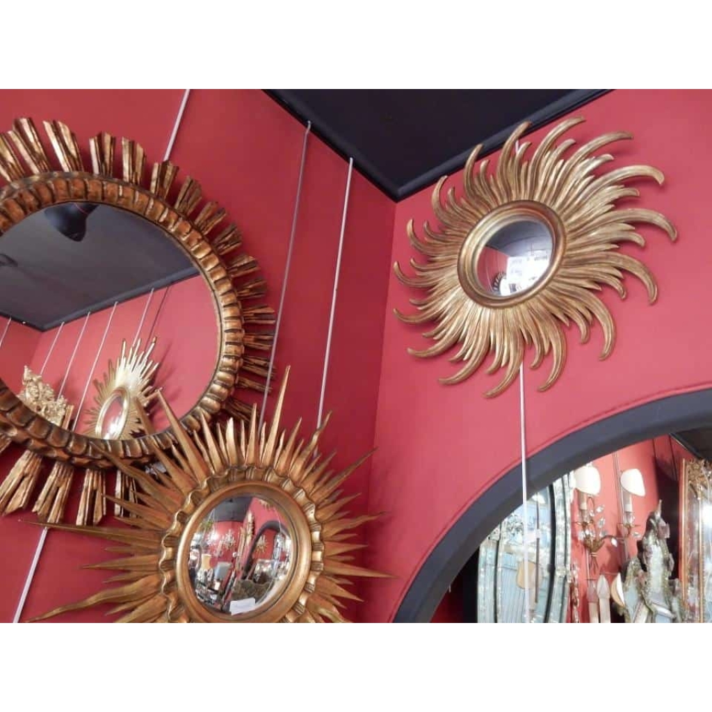 1950/70 ‘ Miroir Soleil Rayons Tournants Convexe, Bois Doré Diametre 58 Cm | Biron 1950/70 ‘ Miroir Soleil Rayons Tournants Convexe, Bois Doré Diametre 58 Cm