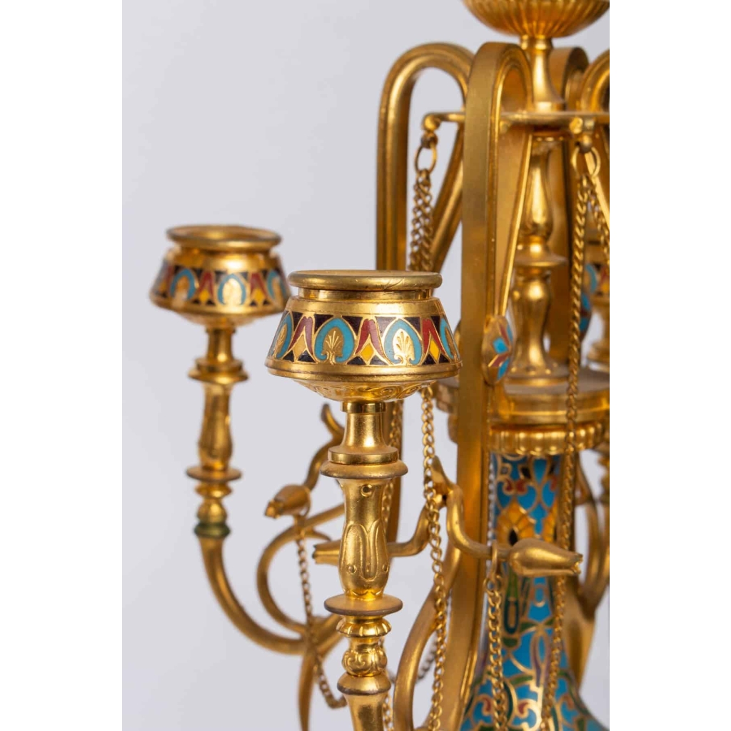 Garniture en bronze cloisonné et émaillé 19e Napoléon III | Biron Garniture en bronze cloisonné et émaillé 19e Napoléon III
