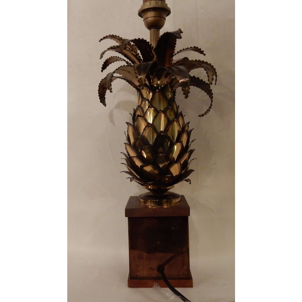 1970′ Lampe Ananas En Laiton Et Fer Oxydé Maison Jansen H 50 Cm