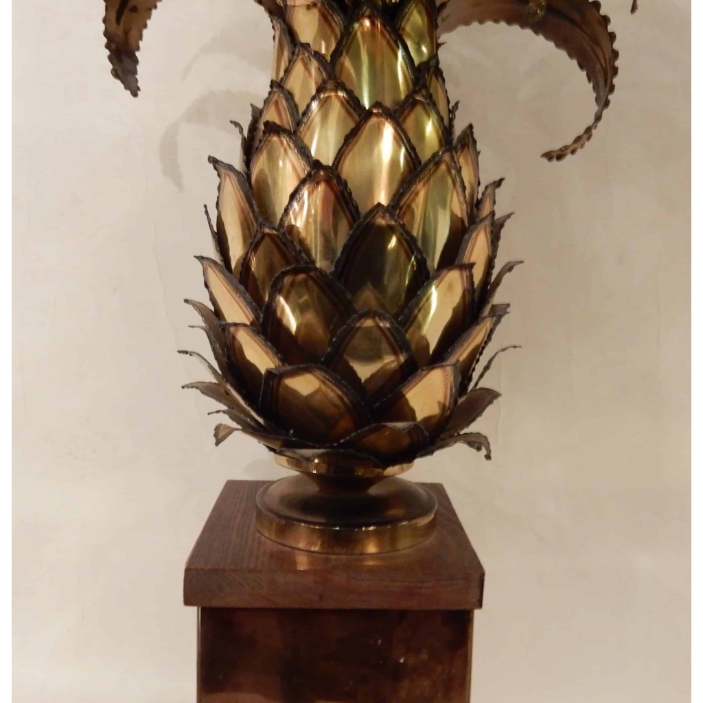 1970′ Lampe Ananas En Laiton Et Fer Oxydé Maison Jansen H 50 Cm