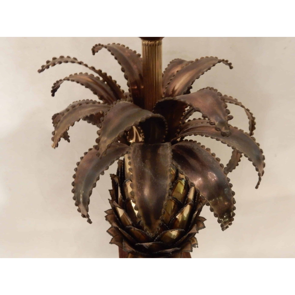 1970′ Lampe Ananas En Laiton Et Fer Oxydé Maison Jansen H 50 Cm