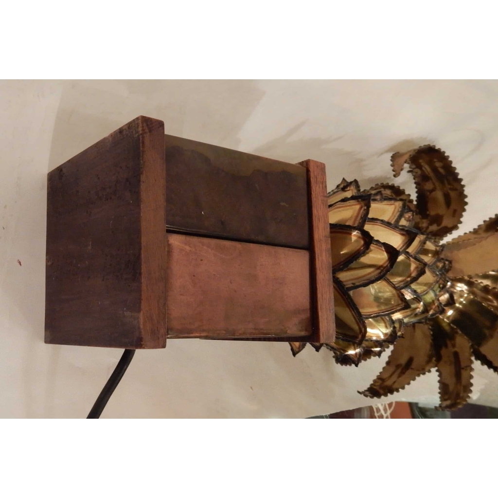 1970′ Lampe Ananas En Laiton Et Fer Oxydé Maison Jansen H 50 Cm