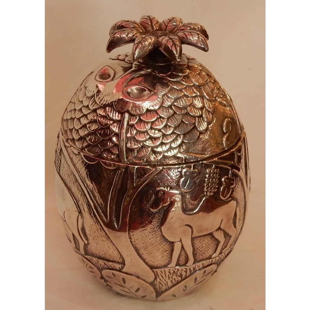 1950/70 Seau A Glace Forme Ananas Décor Animaux Métal Argenté