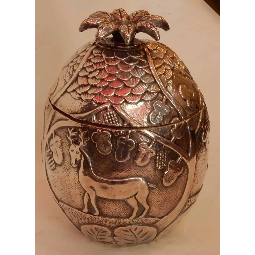 1950/70 Seau A Glace Forme Ananas Décor Animaux Métal Argenté
