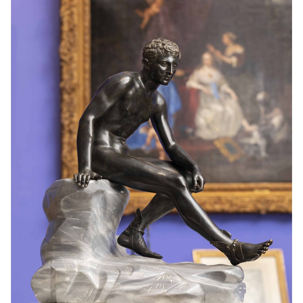 Hermès assis d’après l’antique – bronze à patine sombre vers 1890 | Biron ||||||||||||||