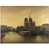 Tableau huile sur toile représentant Notre-Dame de Paris entre la Seine et la végétation 10