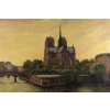 Tableau huile sur toile représentant Notre-Dame de Paris entre la Seine et la végétation 11