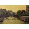 Tableau huile sur toile représentant Notre-Dame de Paris entre la Seine et la végétation 12