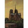 Tableau huile sur toile représentant Notre-Dame de Paris entre la Seine et la végétation 13