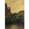 Tableau huile sur toile représentant Notre-Dame de Paris entre la Seine et la végétation 14