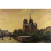 Tableau huile sur toile représentant Notre-Dame de Paris entre la Seine et la végétation 15