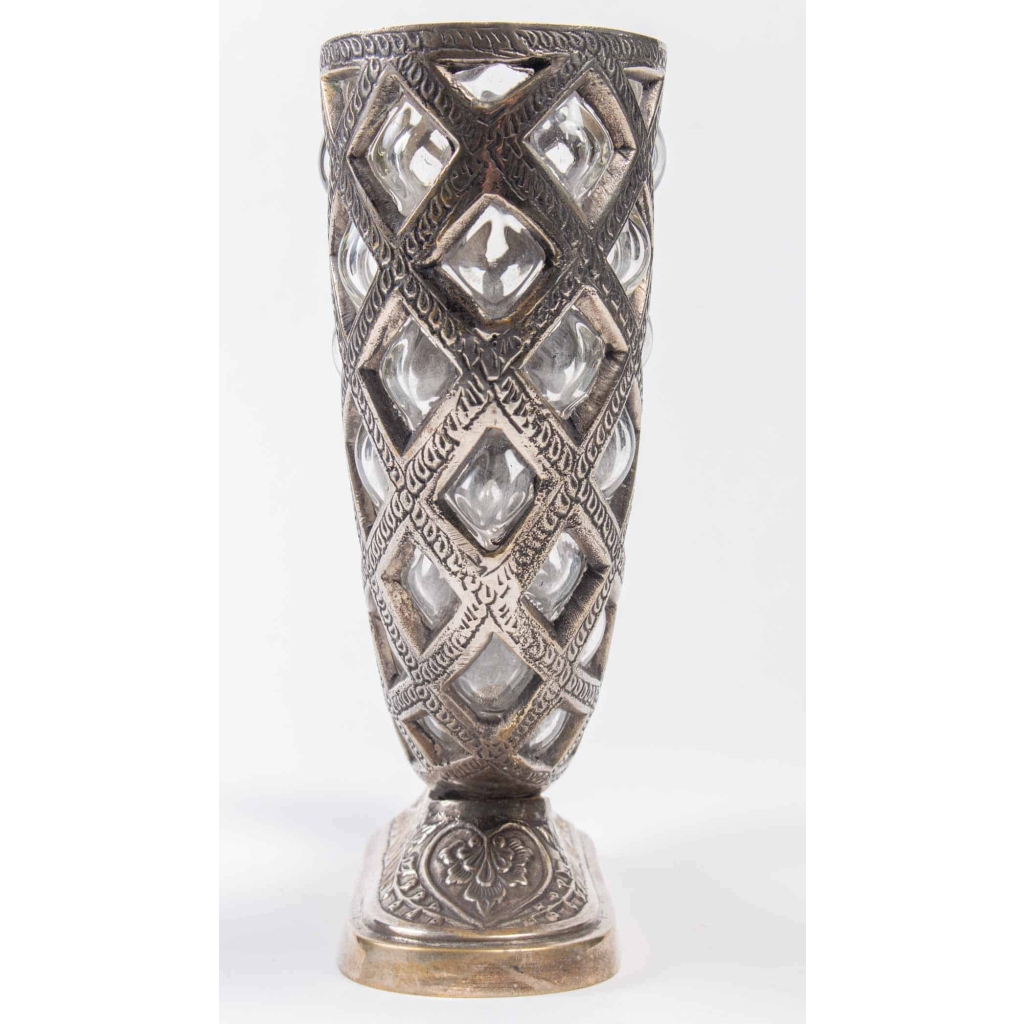 Corne d'abondance en bronze argenté et cristal, fin XIXème