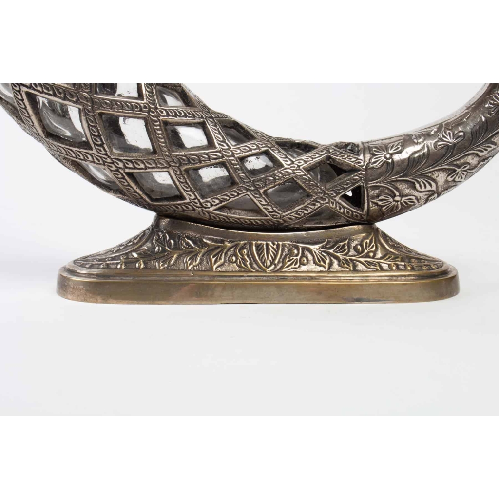 Corne d'abondance en bronze argenté et cristal, fin XIXème