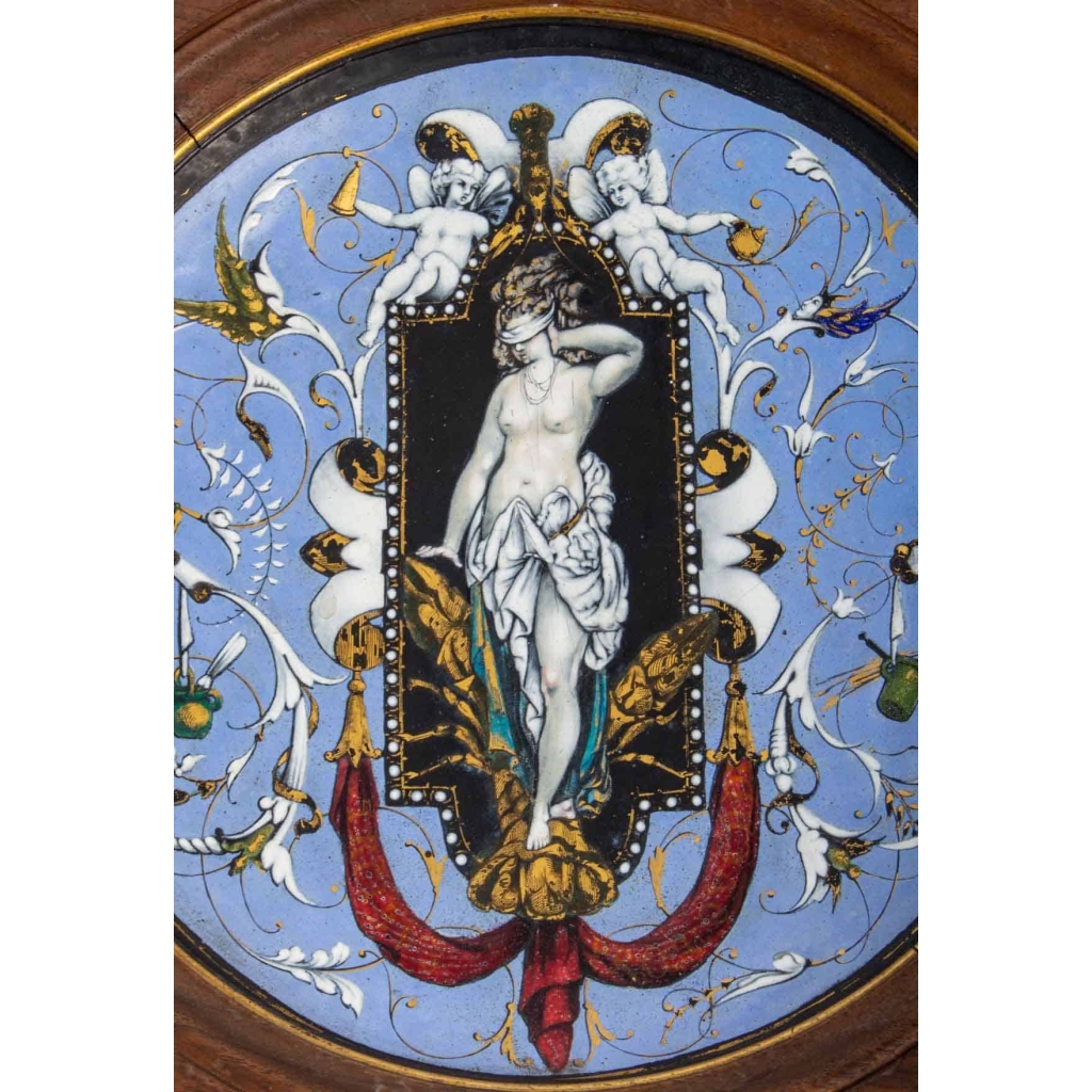 Paire d'émaux, circa. 1880, Les 5 sens et la Justice