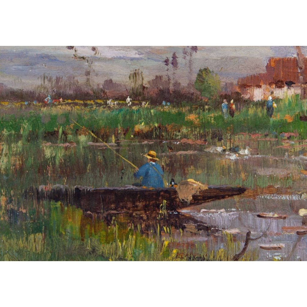 Adrien Jacques Sauzay (1841-1928). Pêcheur sur l'étang.