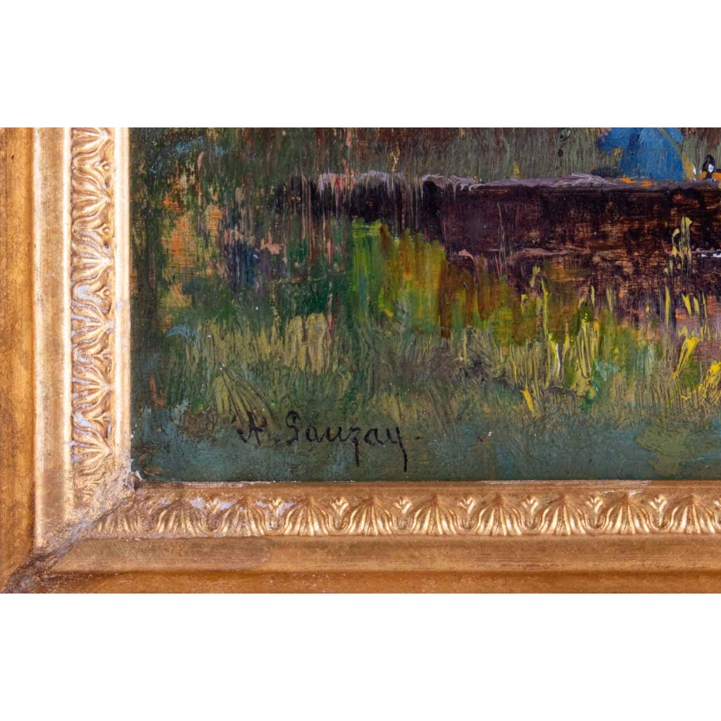 Adrien Jacques Sauzay (1841-1928). Pêcheur sur l'étang.