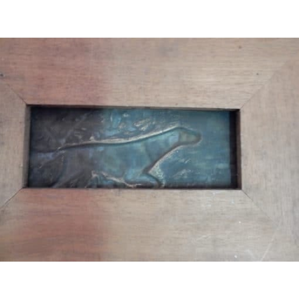 1900′ Paire de Bas Reliefs En Bronze Sur Noyer, Chiens D’Arrêt