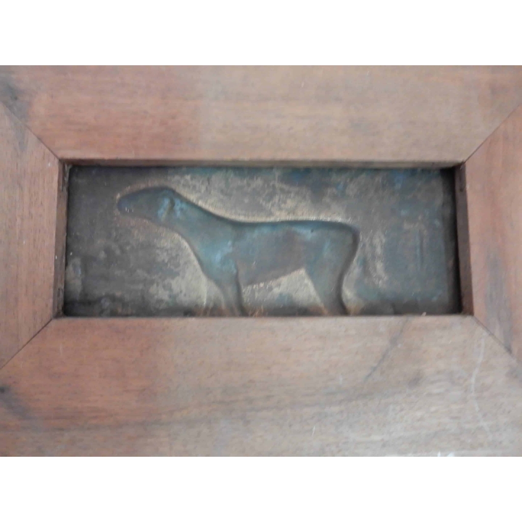 1900′ Paire de Bas Reliefs En Bronze Sur Noyer, Chiens D’Arrêt